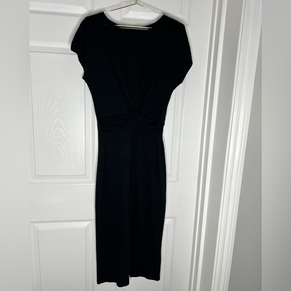 All Saints Ruched Midi Black Dress Sz S - Picture 9 of 14